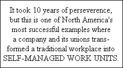 It took 10 years of perseverence,  but this is one of North America's  most successful examples where  a company and its unions trans-  formed a traditional workplace into  SELF-MANAGED WORK UNITS.
